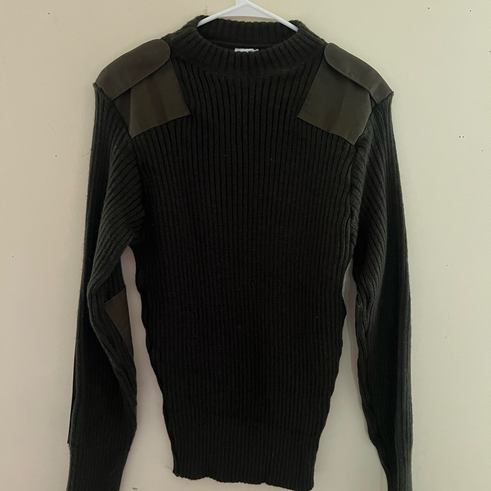 Men's Black Crewneck Sweater with Shoulder Accents